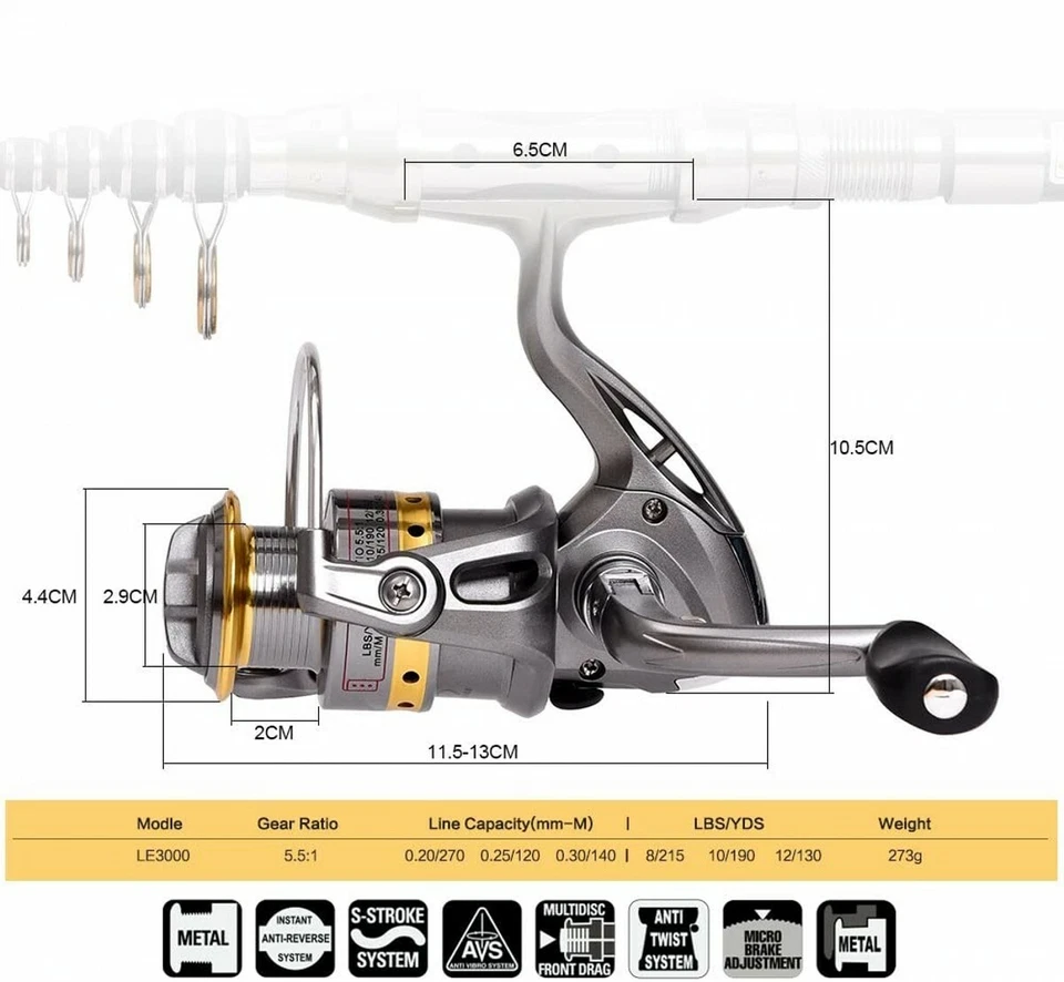Telescopic Fishing Rod and Reel Combo Full Kit Carbon Fiber Rod Pole W/Line&Bag - Image 2 of 4