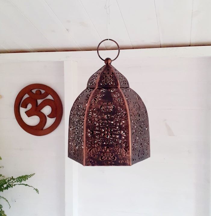 Black with Copper Finish Iron Lantern | Tealight Holder