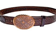 Vintage Native American Belt Custom Tanned Leather Non Rust Copper Buckle 40-43