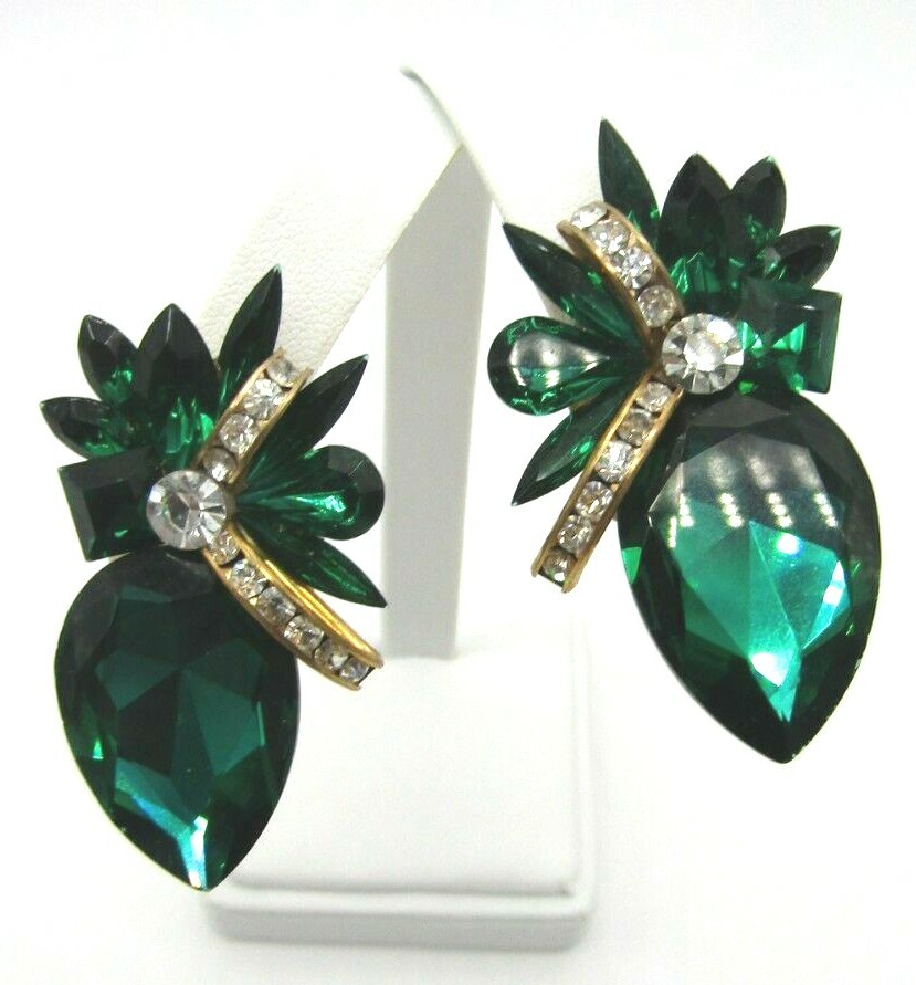 Statement Regency Bling Emerald Green Rhinestones… - image 1