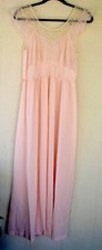 Vintage 50's Seamprufe S Pink Long Nightgown sz 34 Lace Ruffle Sleeve