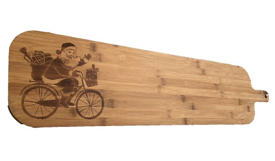 Christmas Santa w/Bike Long Cutting/Charcuterie/Bread Board Bamboo *Never Used!