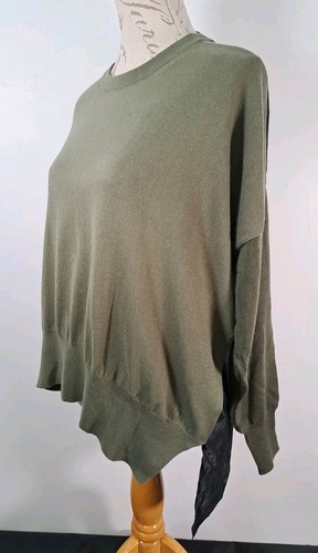 MAISON MARGIELA MM6 Green Wool Bi-Material Contrast Draped Back Top Womens Small - Picture 4 of 23