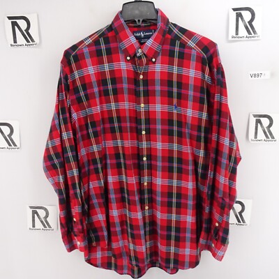 Mens Polo Ralph Lauren Red Plaid Button Down Dress Shirt Size XL LS Golf Blaire
