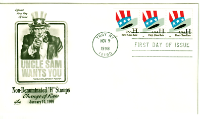 #ad US Uncle Sam quot;Hquot; Stamp ArtCraft First Day of Issue FDC COIL PNC Strip of 3 $2.49