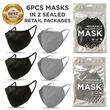 6 PCS Face Masks, BLACK GRAY Masks, Washable Reusable, Unisex Mask US SELLER