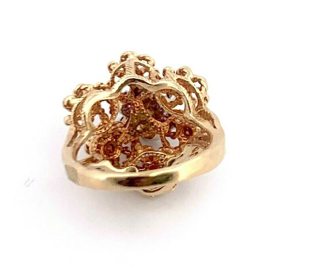 14k Solid Yellow Gold Antique Ruby Statement Ring… - image 5