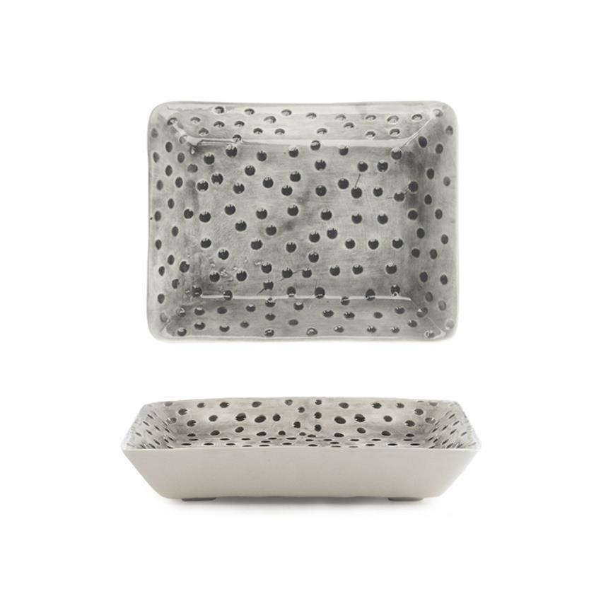 Dish Soap Trinket Tray Ring Jewellery Holder Grey Porcelain Black Dots Accessory