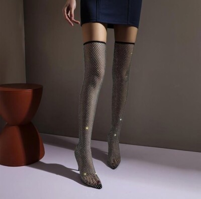 Women s Over The Knee Mesh Stocking Boots, US 6.5 EU36