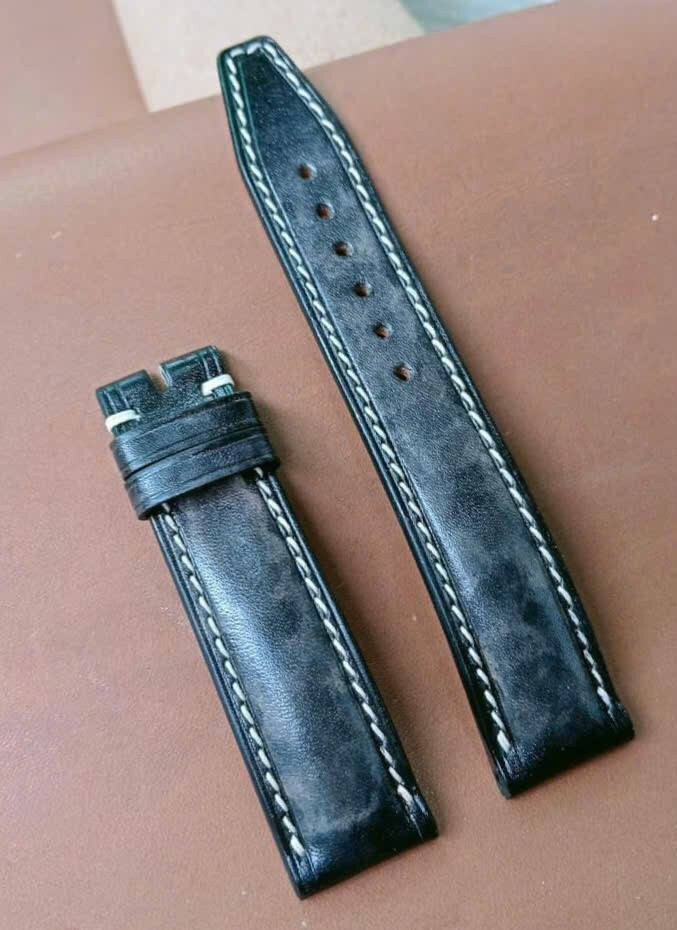 20mm 18mm Watch Band Black Padded Italian Vintage Leather Watch