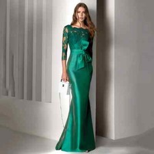Green Mermaid Mother of Bride Dresses 3/4 Sleeve Applique Backless Party Gowns