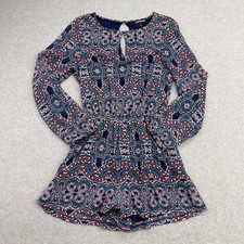 Express Romper Womens XS Colorful Paisley Print Long Sleeve Peep Back