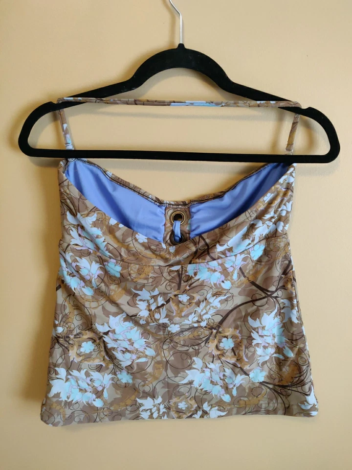 Mossimo Traje De Baño Mujer S Tankini Marrón Y Azul Floral Halter Correa Corbatas Sin Forro Foto 2 de 4