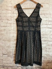 LOFT Dress Womens 10 Black all Over Embroidered Mesh Lace Lined A Line Cotton