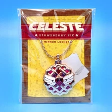 Celeste Flying Strawberry Pie Mirror Locket with Feather Charm Pendant Necklace