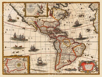 New World Western Hemisphere 1627 Vintage Style Americas Map - 24x32