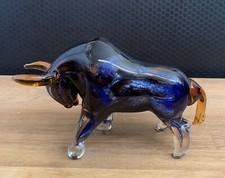 Glasfigur Stier Bulle Skulptur Dekofigur Glaskunst Kristallglas Bison Murano Art