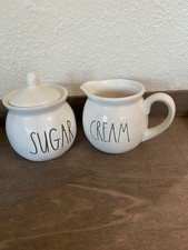 RAE DUNN BY MAGENTA CREAM AND SUGAR 3 PIECE SET WHITE CERAMIC STONEWARE