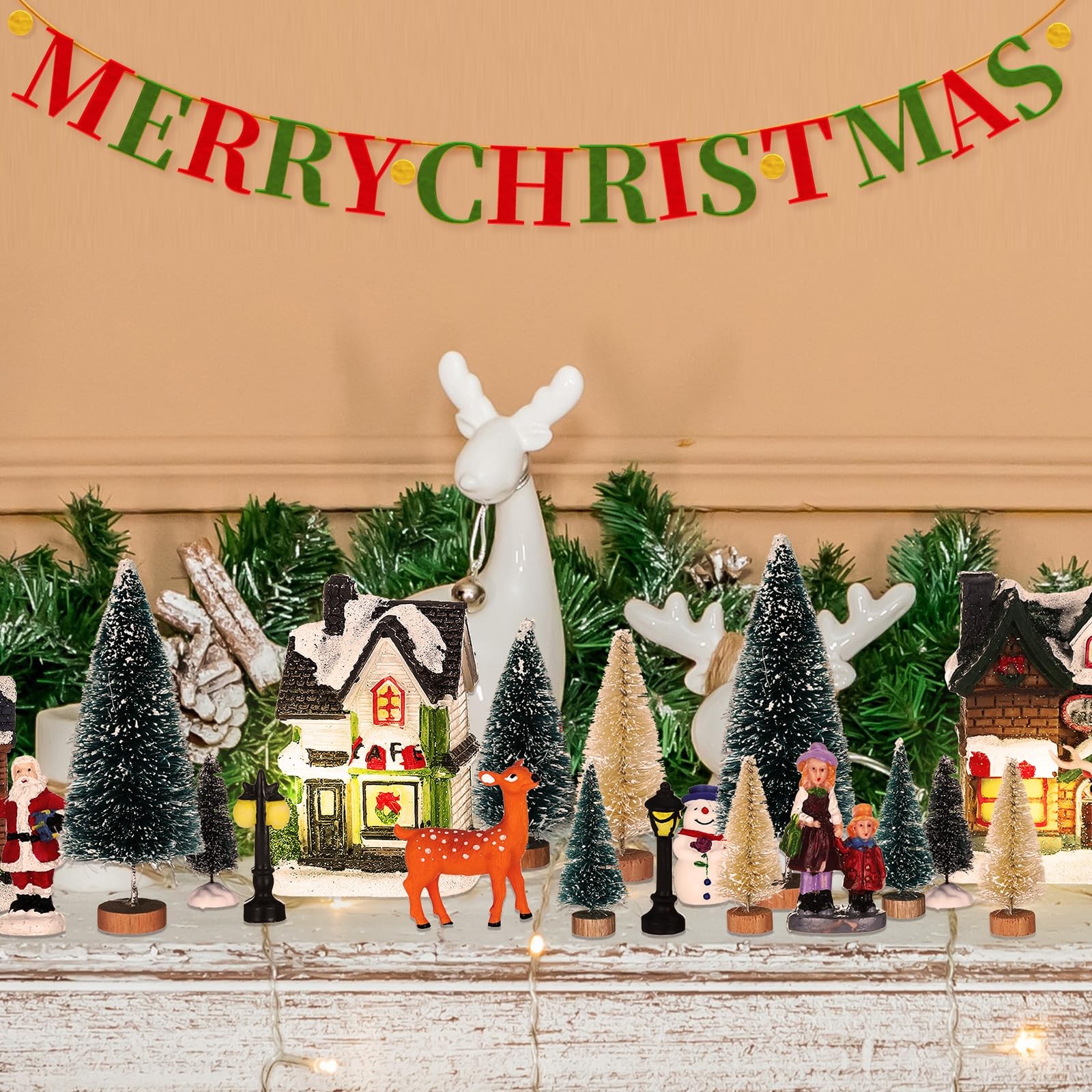31 Pcs Christmas Village Figurines Decoration Set Lighted LED Christmas Villa...