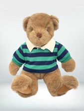 GUND 1989 Lands End Authentic Plush Rugby Teddy Bear Blue/Green Stripe Shirt