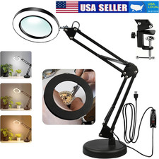 10X Magnifying Glass Desk Light Magnifier LED Reading Lamp With Base Clamp Black
