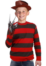 Freddy Krueger Fancy Dress Costume Shirt Hat Glove Scar Tattoos - 13-14yrs FD217