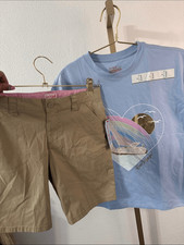 Cat Jack Bundle- Light Blue Graphic Tee with Khaki Shorts- girls 12