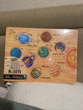 Wood Solar System Puzzle Kids Cognitive Astronomy Toy Preschool Eight Planets