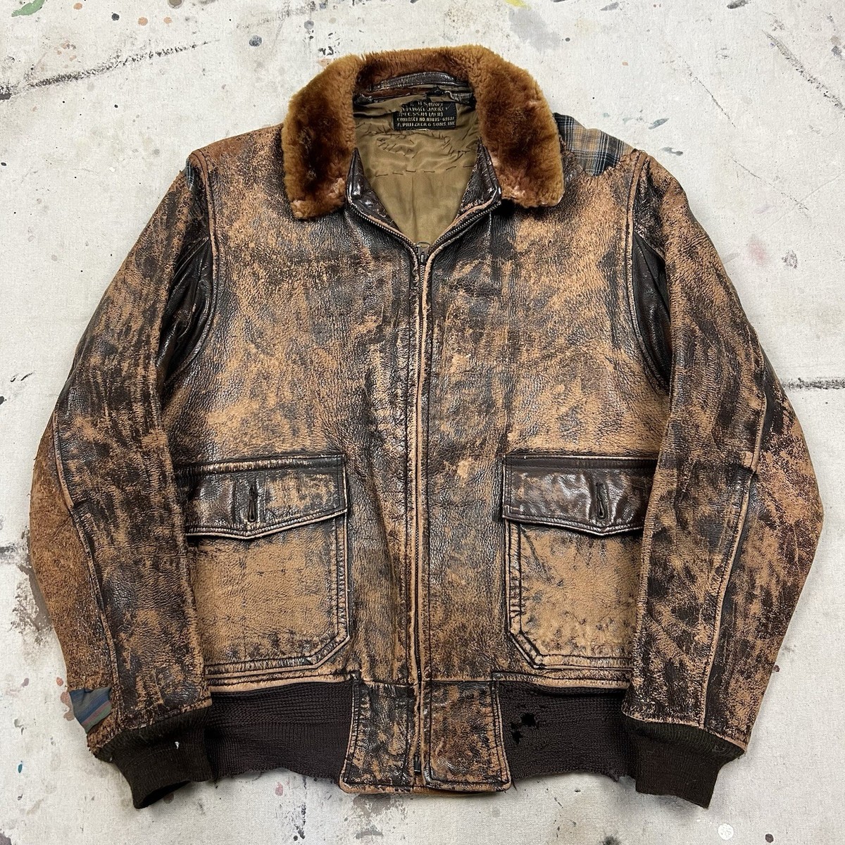50s usn G-1 フライト ジャケット usa navy vintage Vintage 50s US Navy G-1 Leather Flight Bomber Jacket Men Small