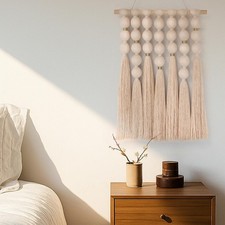 Handmade Macrame Wall Hanging   16"W x 23"L Boho Tapestry with Gold Detail, N...