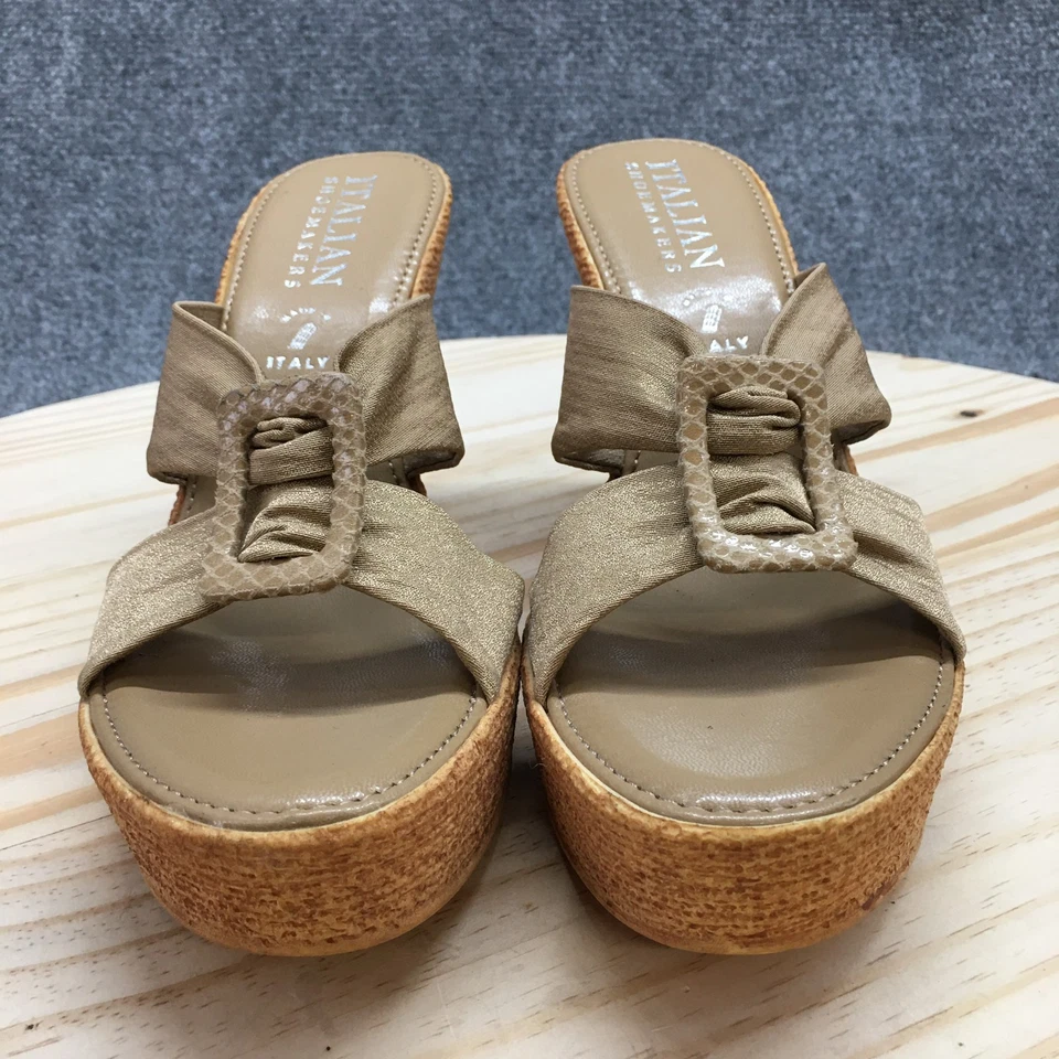 Italian Shoemakers Sandals Womens 10 Platform Mule Brown Open Toe Wedge Heels - Image 4 of 4