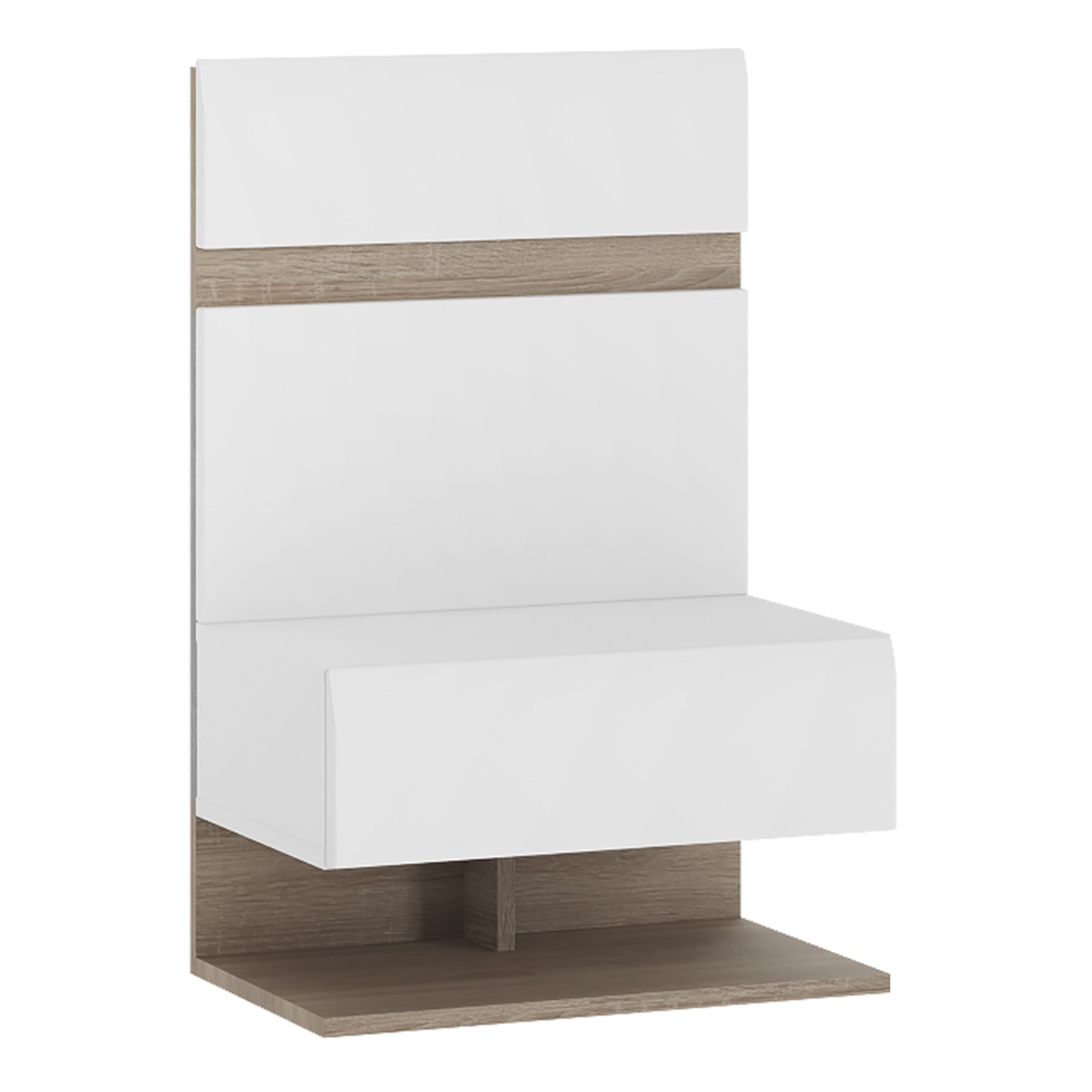 White Gloss Bedside Extension - Oak Trim 50cm Bedroom Storage Unit