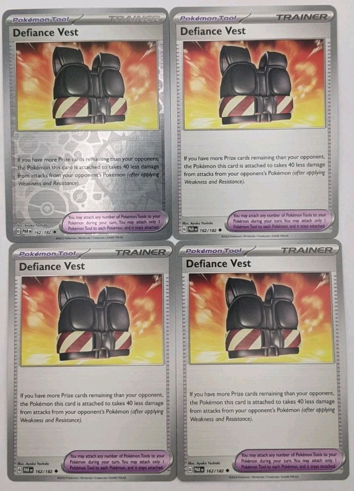 x4 Pokemon Defiance Vest 162/182 PAR NM Pack Fresh Playset 1 Reverse 3 Regular