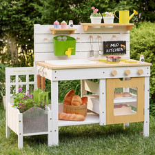 Outdoor Mud Kitchen for Kids, Wooden Play Kitchen with Plant Growing Box  Trell