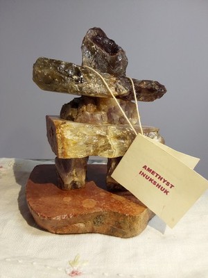 Vintage Amethyst Inukshuk Inuit Stoneman Amethyst Alaska Inuit Totem w/Tag