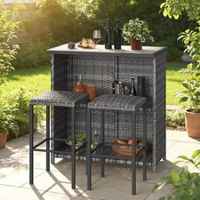 3PCS Outdoor Rattan Patio Bistro Set w/ Storage Dining Table Bar Stool Furniture