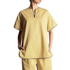 TORY BURCH Yellow White Stripe Cotton Poplin Buddy Split Neck Tunic Top S = 4/6