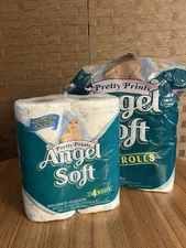 Angel Soft Pretty Prints Vtg Toilet Paper 9 Rolls Pastel Flowers Pink Green NOS