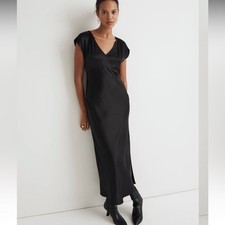 Madewell Wide V-Neck Satin Midi Dress