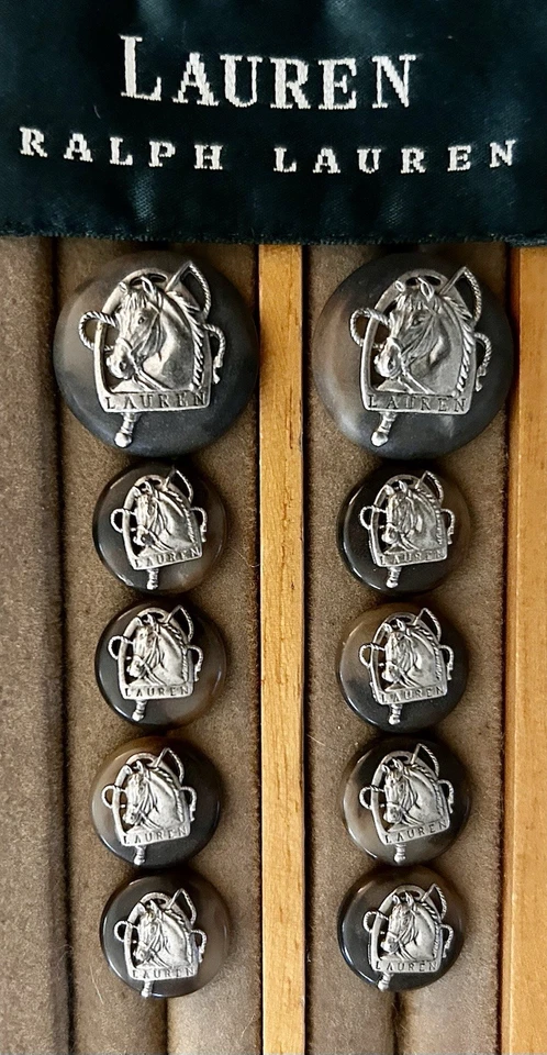 RALPH LAUREN Horse Head Equestrian Replacement Buttons Silver & Brown Set of 10 - Image 3 of 4
