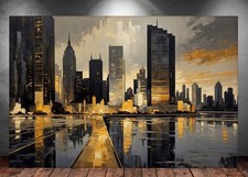 LEINWAND BILD ER XXL ABSTRAKT SKYLINE SCHWARZ GOLD ARCHITEKTUR WAND POSTER P2065