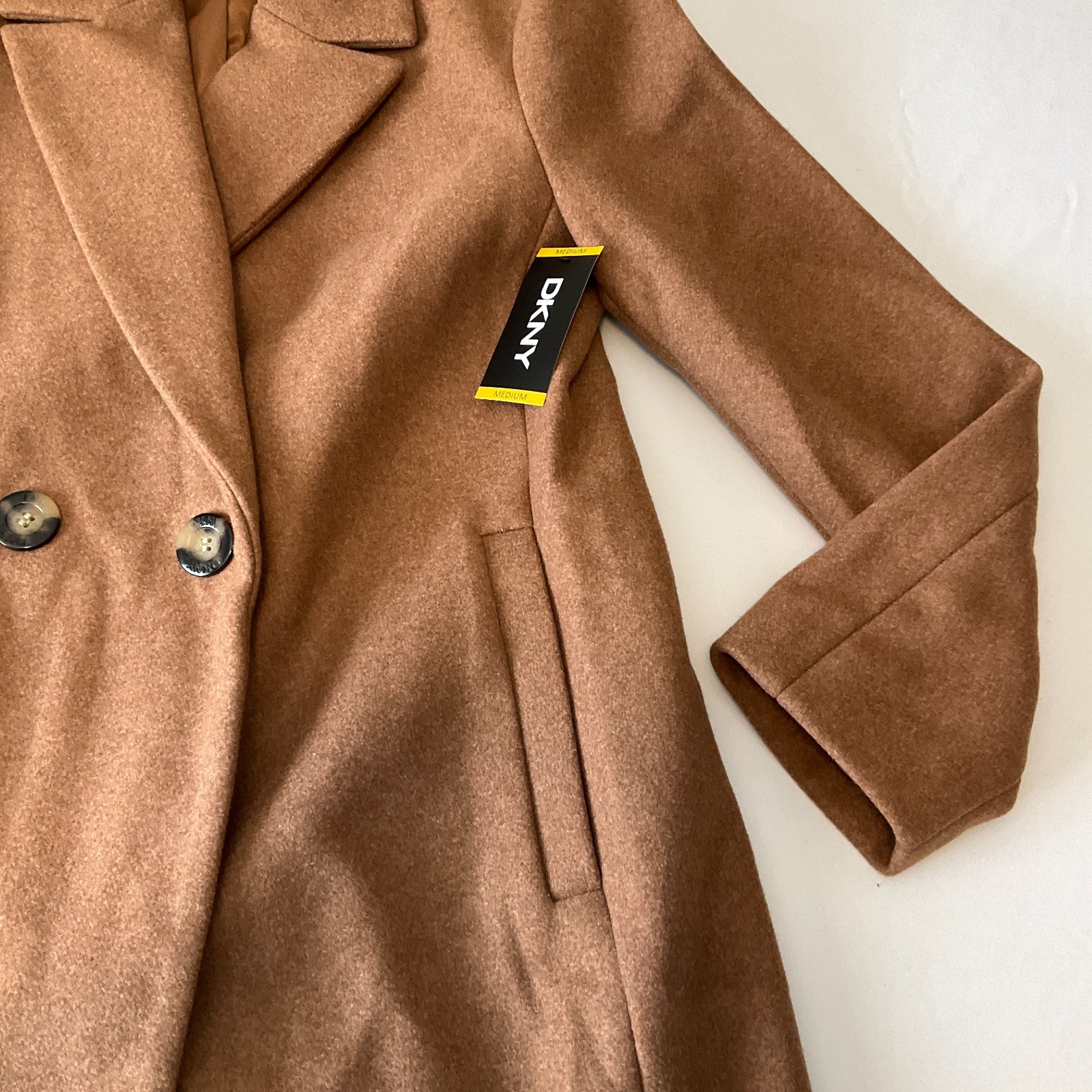 Dkny Trench Coat Womens Size M Brown Double Breasted Pockets Lined