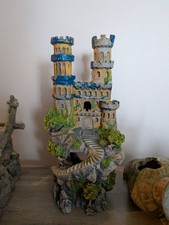 Medieval Castle Aquarium Ornament Dual Tower Cliff Fortress Decoration