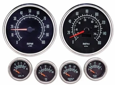 JEGS 41390 Retro Muscle Car 6-Gauge Set Black Analog Face Green Numbers Red Poin