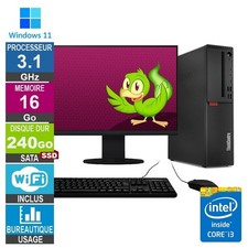 Lenovo M720s i3-8100t 3.10GHz 16Go/240Go SSD Wifi W11 + Ecran 24