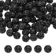 50pcs 10mm Black Rhinestone Polymer Fancy Beads for DIY Jewelry Making