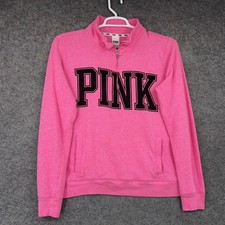 PINK Victoria's Secret Sweatshirt Womens Large Pink 1/4 Zip Mock Neck Logo