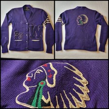 1950s Washington High School University Cardigan Sweater -53' Native Chief Patch