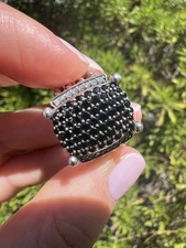 David Yurman White Black Diamond Pave 925 Silver 16x12 Wheaton Ring