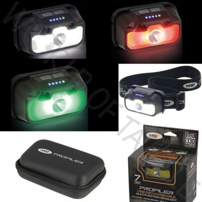 NGT HeadTorch Stirnlampe Angeln Rot Grün Weiß 330 Lms Wiederaufladbar SensorBeam
